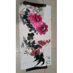 春峰，长寿寓意花鸟画中堂《松鹤图》国画书法古玩字画装饰挂画。绢本绫