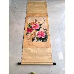 春峰，长寿寓意花鸟画中堂《松鹤图》国画书法古玩字画装饰挂画。绢本绫