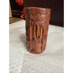 清代木制大笔筒一个，有老修如图，余完整。_笔筒/笔洗/笔具_纵观风云