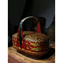 清代老竹编针线盒盖子编了四个字福寿山海_竹篮/竹筐/竹盒_老字号古玩店