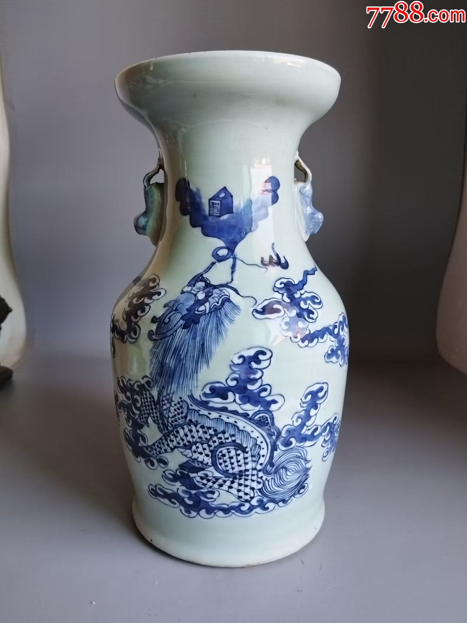 清中豆青釉青花加白麒麟送瑞一百件瓶-青花瓷-7788收藏