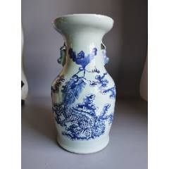 清中豆青釉青花加白麒麟送瑞一百件瓶-青花瓷-7788收藏