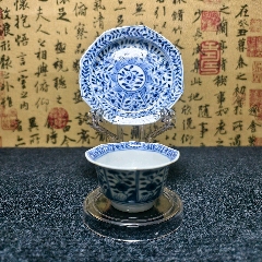 清光緒青花花卉八方杯碟套