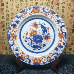 清康熙青花礬紅描金牡丹紋折腰盤