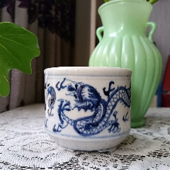 真品清代古玩古董瓷器清朝青花夔龙香炉全品民俗陶瓷老物件包老-青花瓷