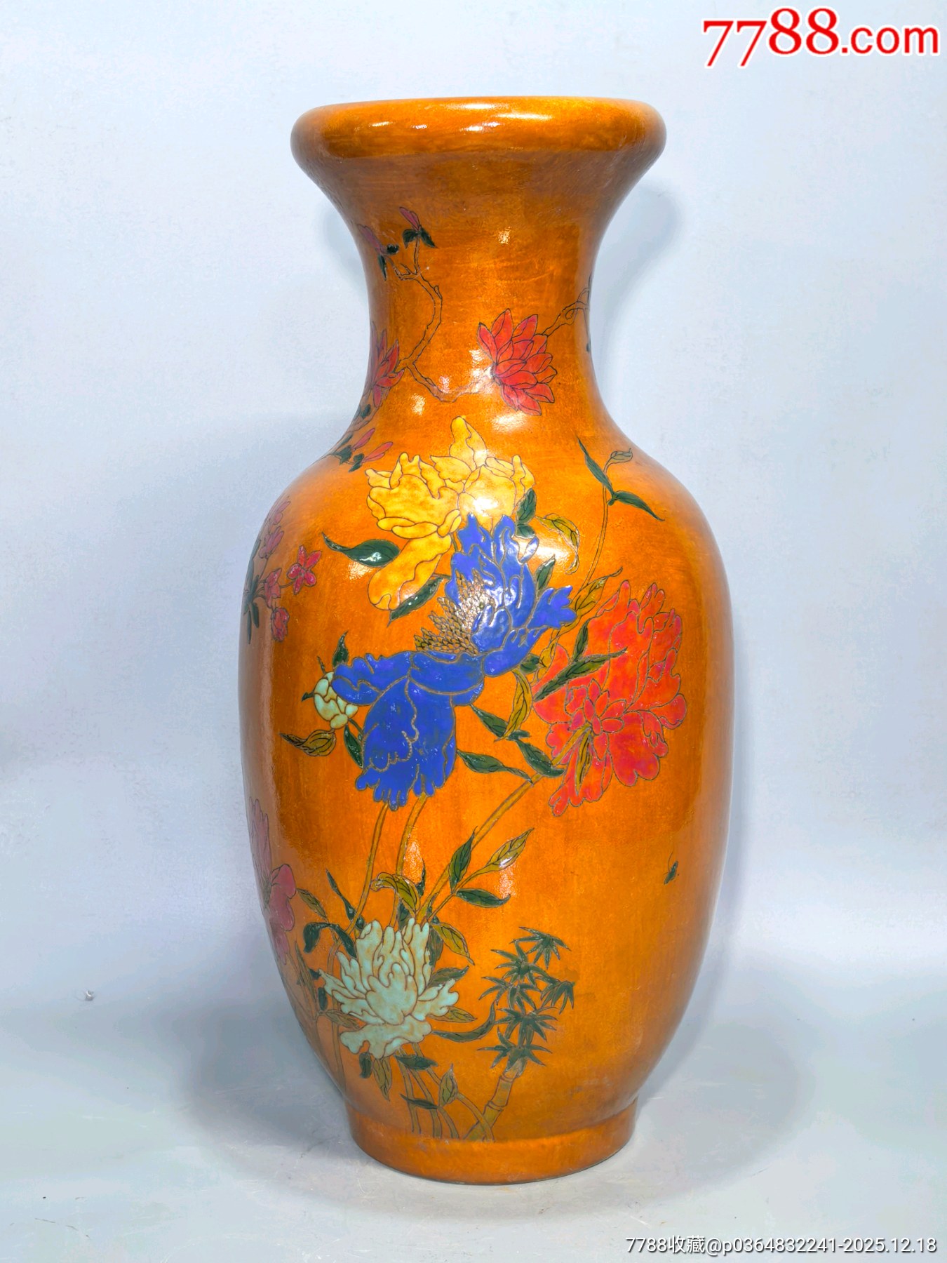清代珊瑚红花卉大瓶-红釉瓷-7788商城