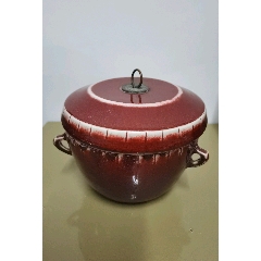 民国“袁信興造”方款矾红“福寿三多”大海碗_红釉瓷_雨上鲜【7788旧书网】