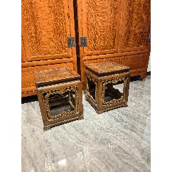 古董老黄花梨家具传世清代黄花梨雕龙纹交椅明清黄花梨家具会所_木椅/凳