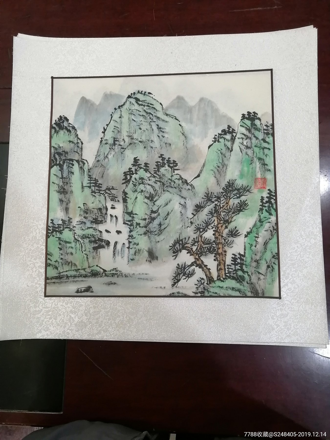 青绿山水画水墨山水小斗方纯手绘