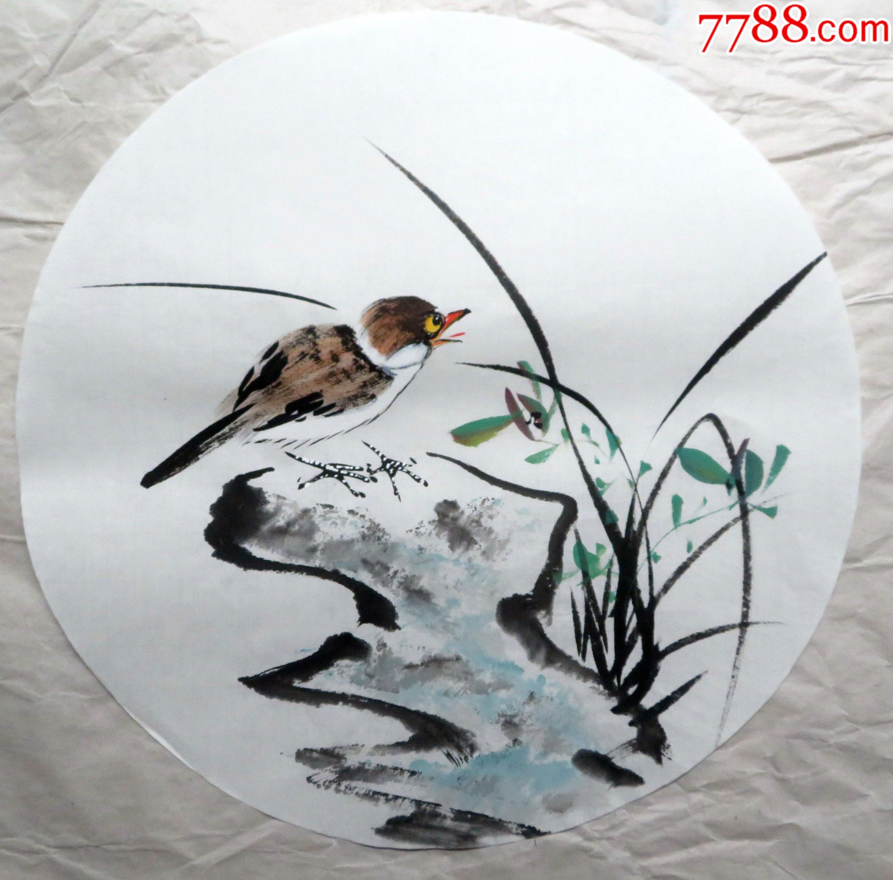 特价过道装饰国画纯手绘花鸟画圆形32厘米小品ax21018002