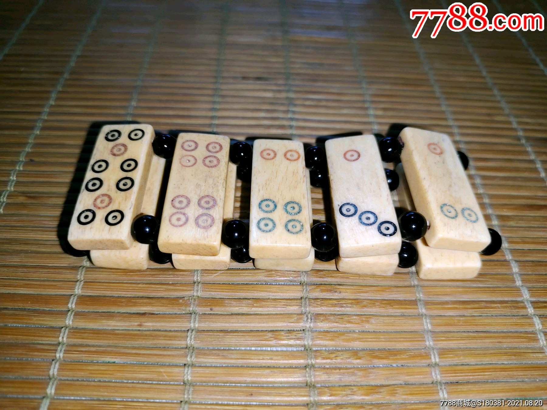 老牦牛骨雕刻填彩牌九麻将饼子万手串手排