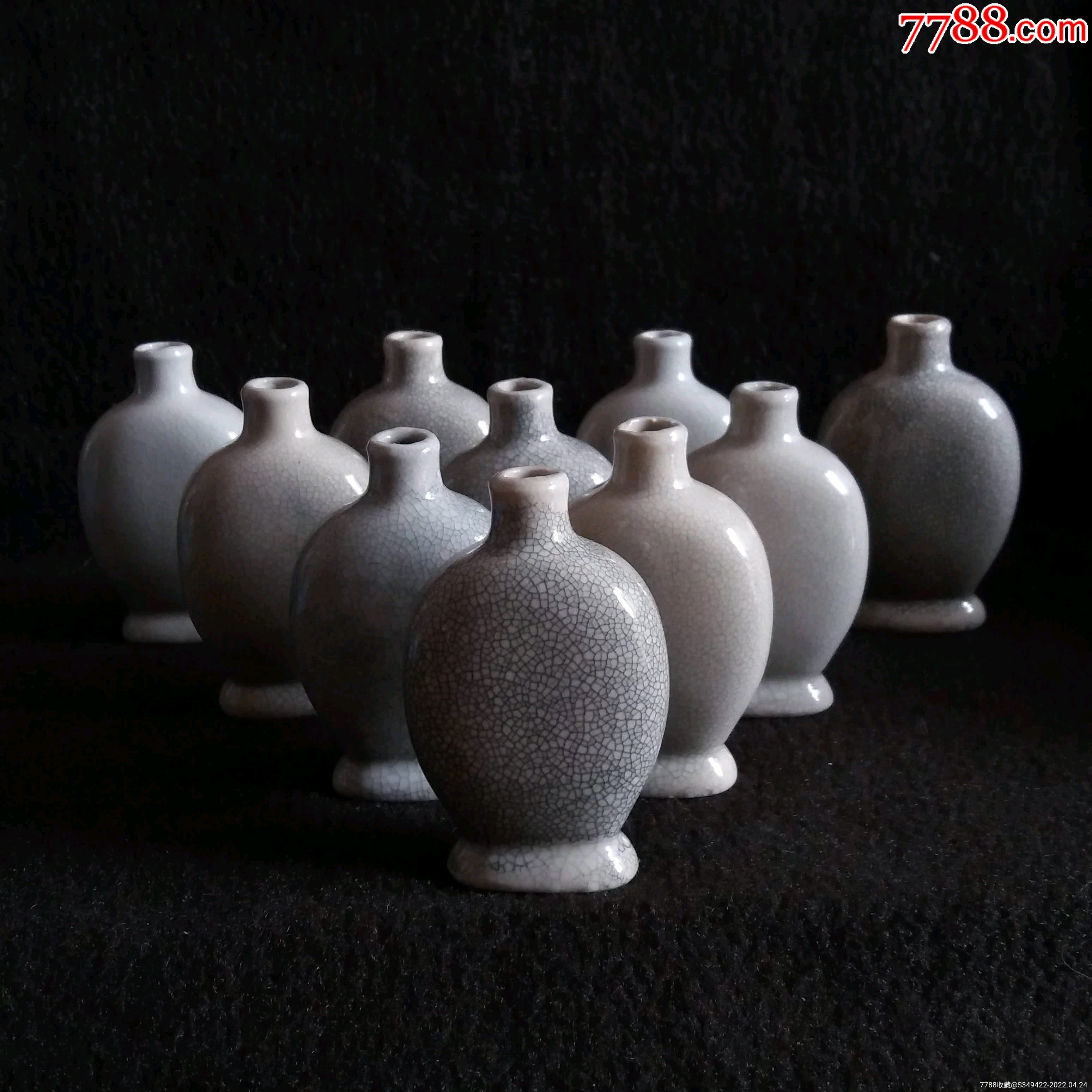 六七十年代耀州窑开片釉鼻烟壶100个无盖陕西富平庄里陶瓷厂_青白瓷