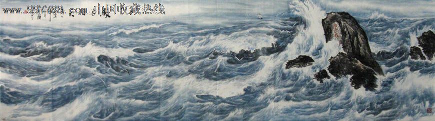 顾平之·小丈二大海山水画