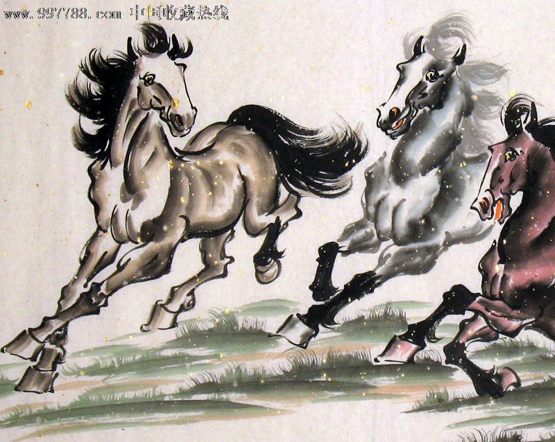 云鹤走兽图/马到成功/四尺三开/手绘真迹收藏/收藏礼品/22293