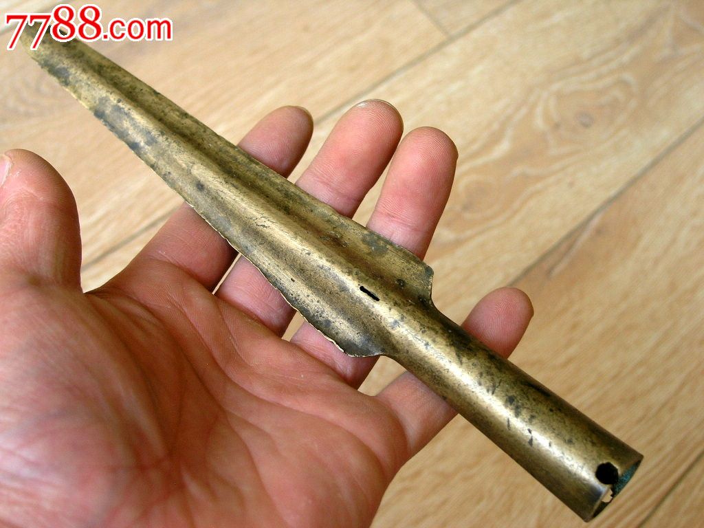 冷兵器收藏130405-清代全铜长尖红缨枪头梭镖头古朴修长