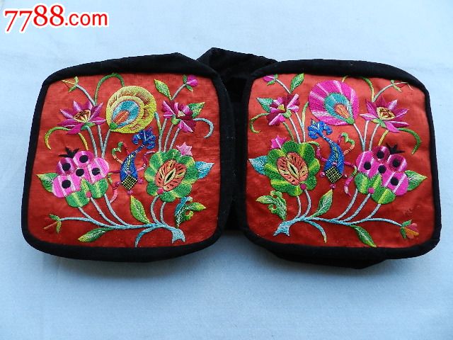 红色底的花卉枕头229山西特色老刺绣老织绣