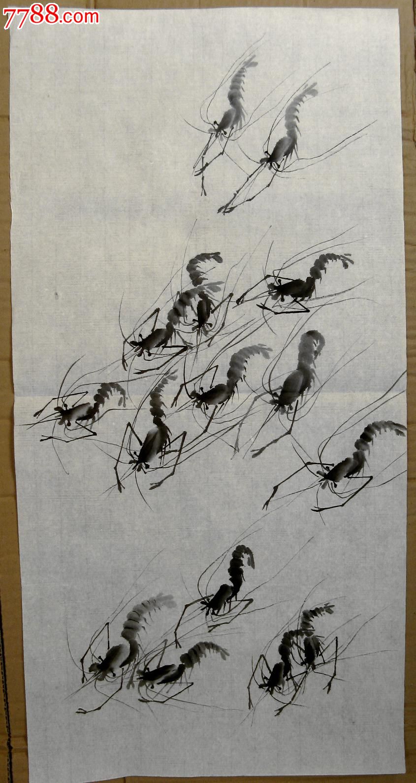不错的二尺条幅无款水墨虾画:群虾竞游-价格:8元-se21374891-花鸟国画