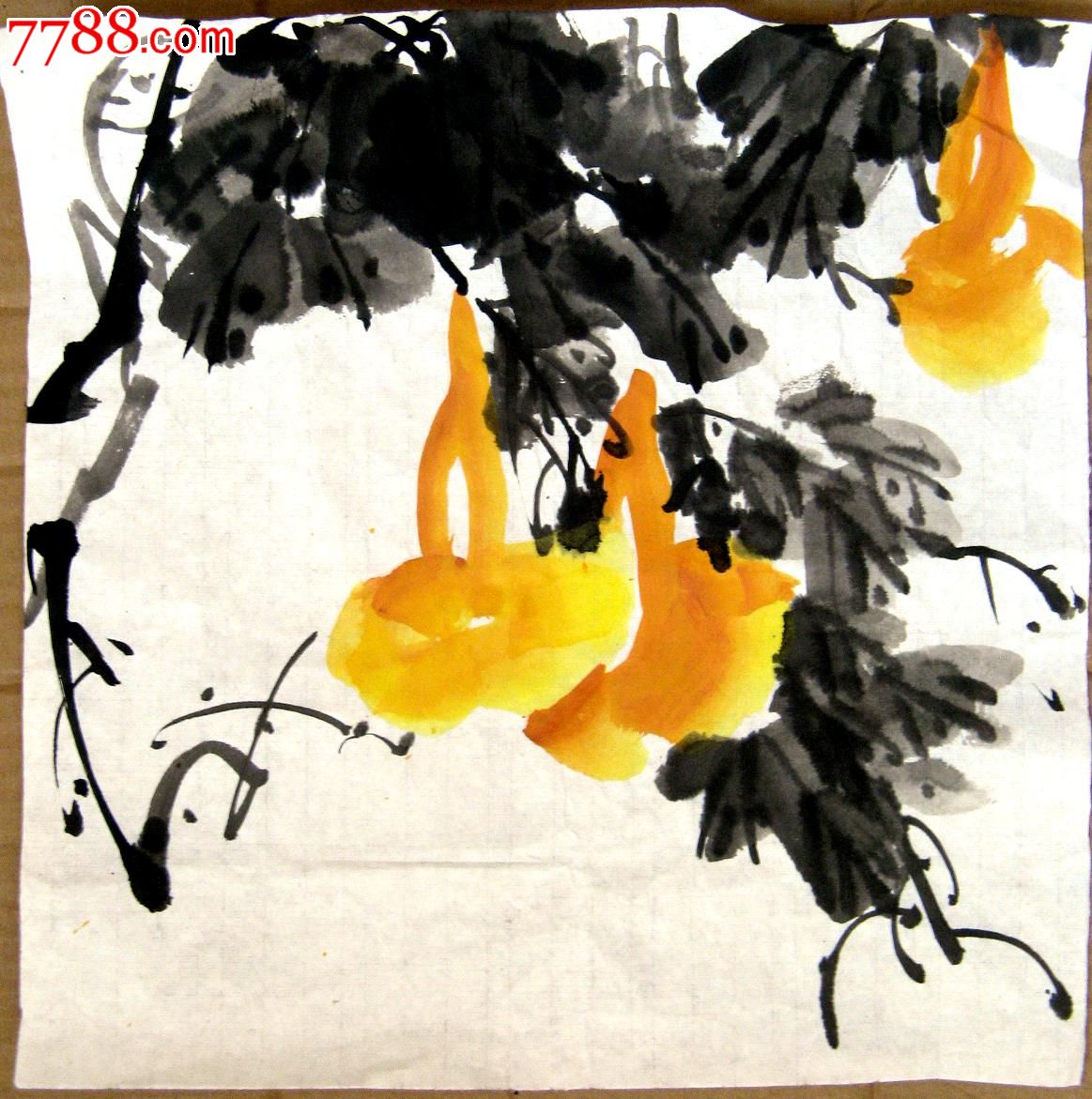 鲜活明快的一尺斗方无款写意葫芦画福禄悠长