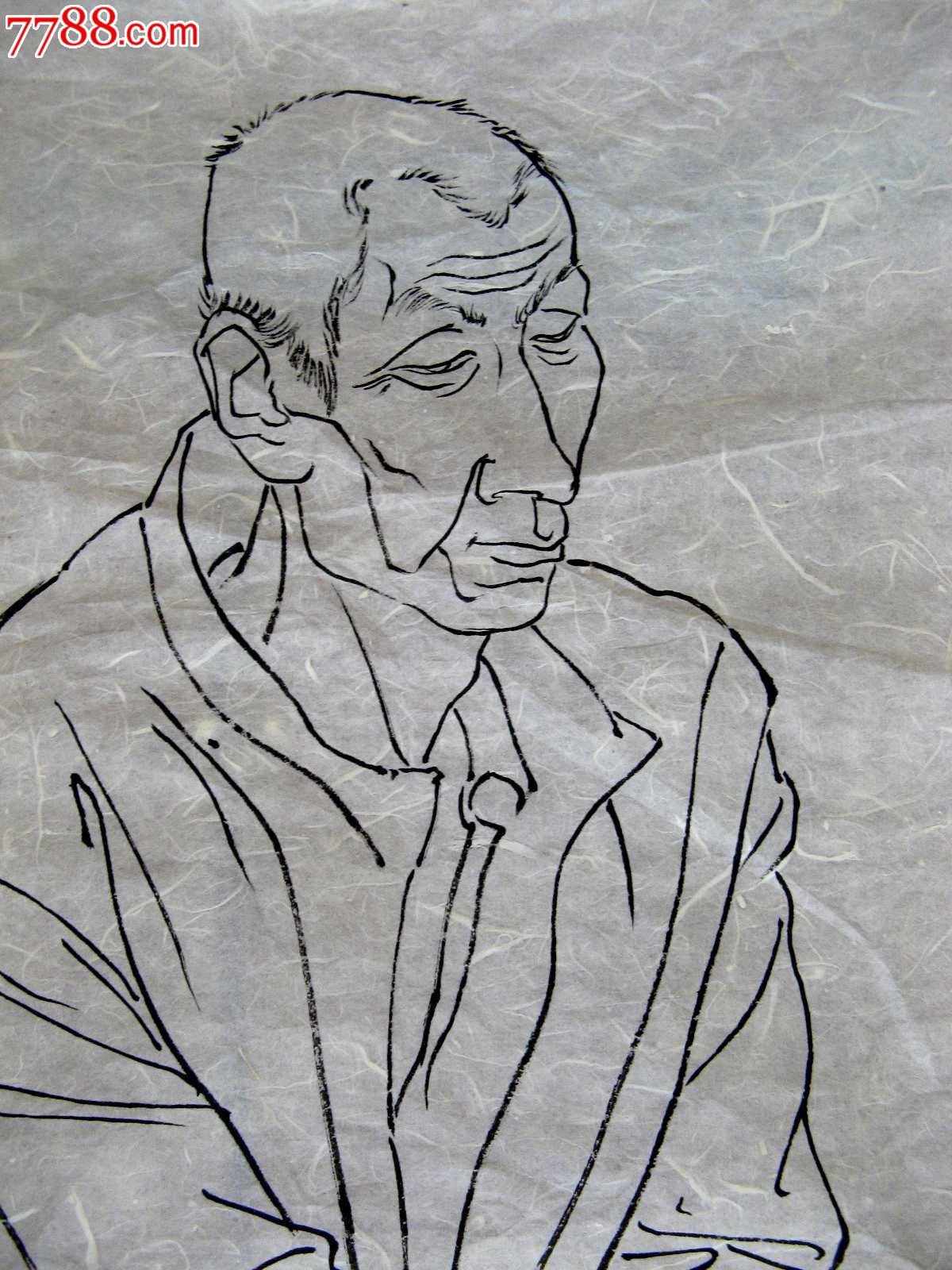 洗练流畅的大四尺斗方无款人物画思考老者