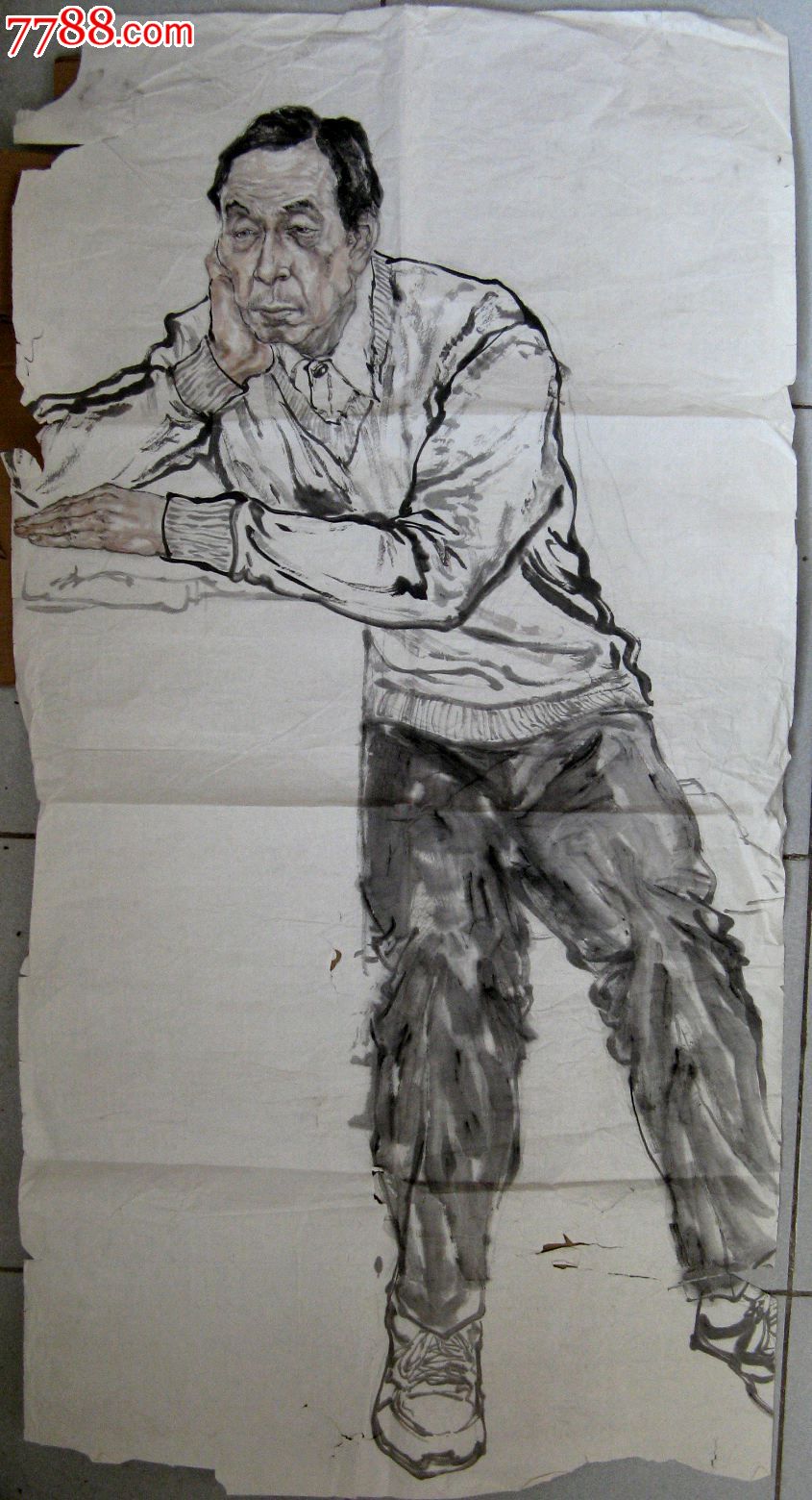 四尺条幅无款写意人物画老者的沉思