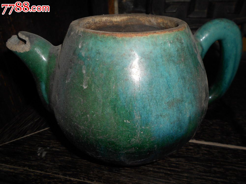 老石湾窑绿釉茶壶