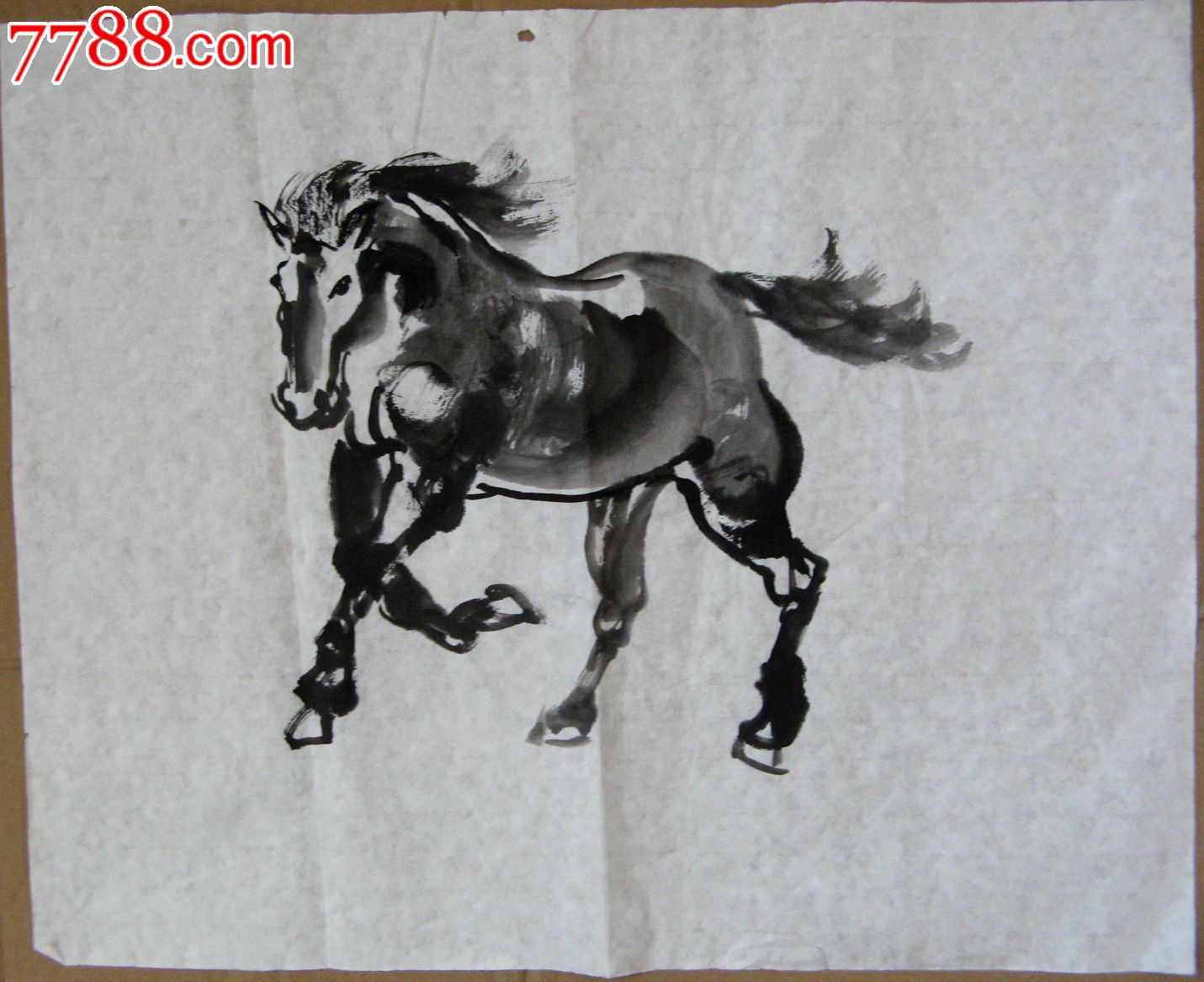 画工老辣的近三尺斗方无款写意水墨马画:奋蹄待发_花鸟国画原作_第1张