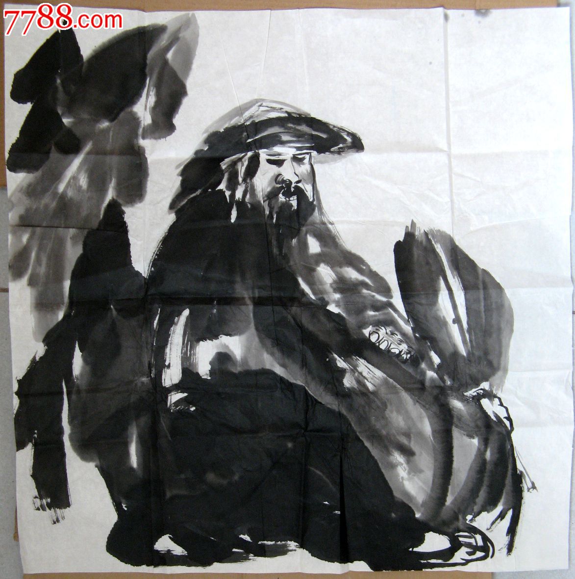 四尺斗方无款水墨写意人物画纨扇度夏图