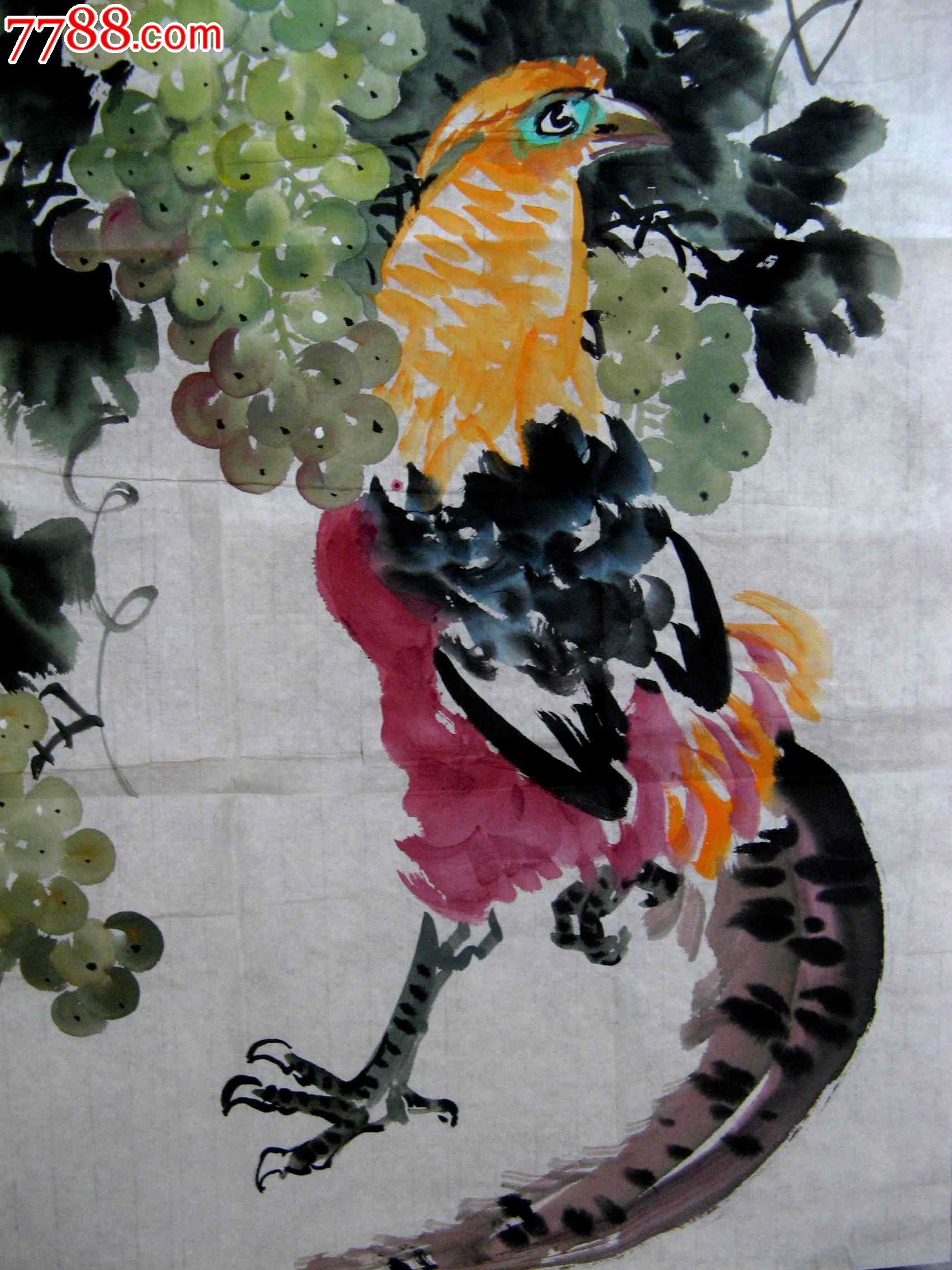 三尺条幅新创作葡萄画《锦绣前程》_花鸟国画原作_第2张_7788字画网