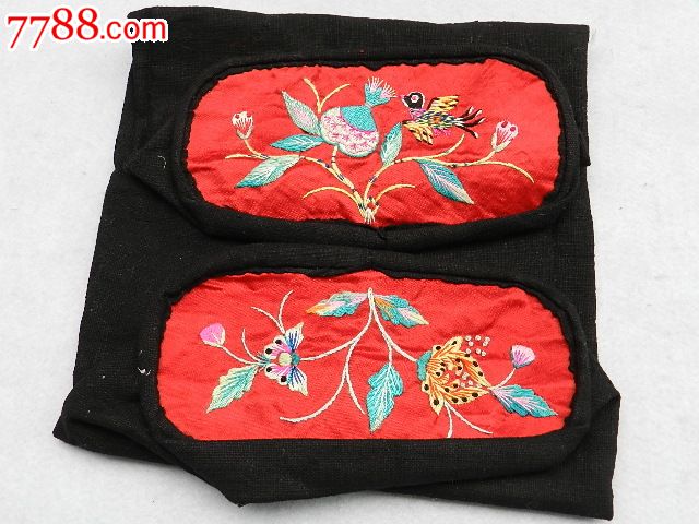 1365花鸟图红色底绣花枕头1