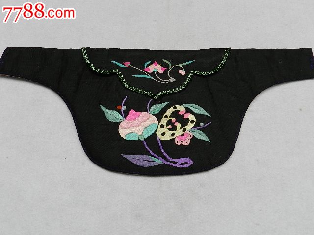 寿桃佛手黑色腰包1355山西晋南古玩杂项老刺绣