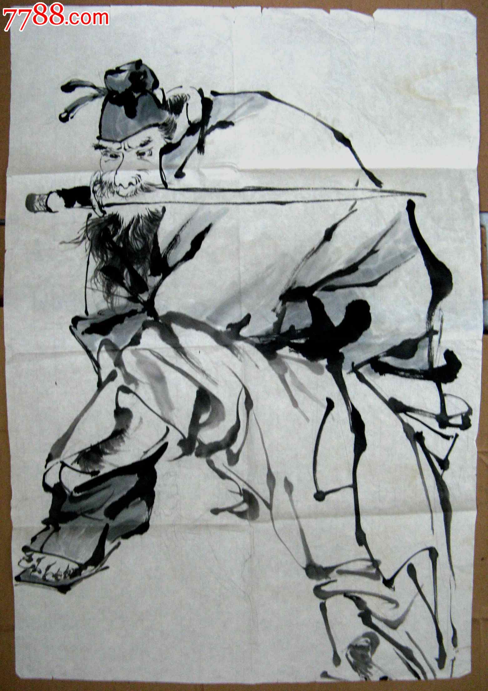 笔法娴熟流畅,形神兼备的四尺开三条幅无款人物画:刺客上路图