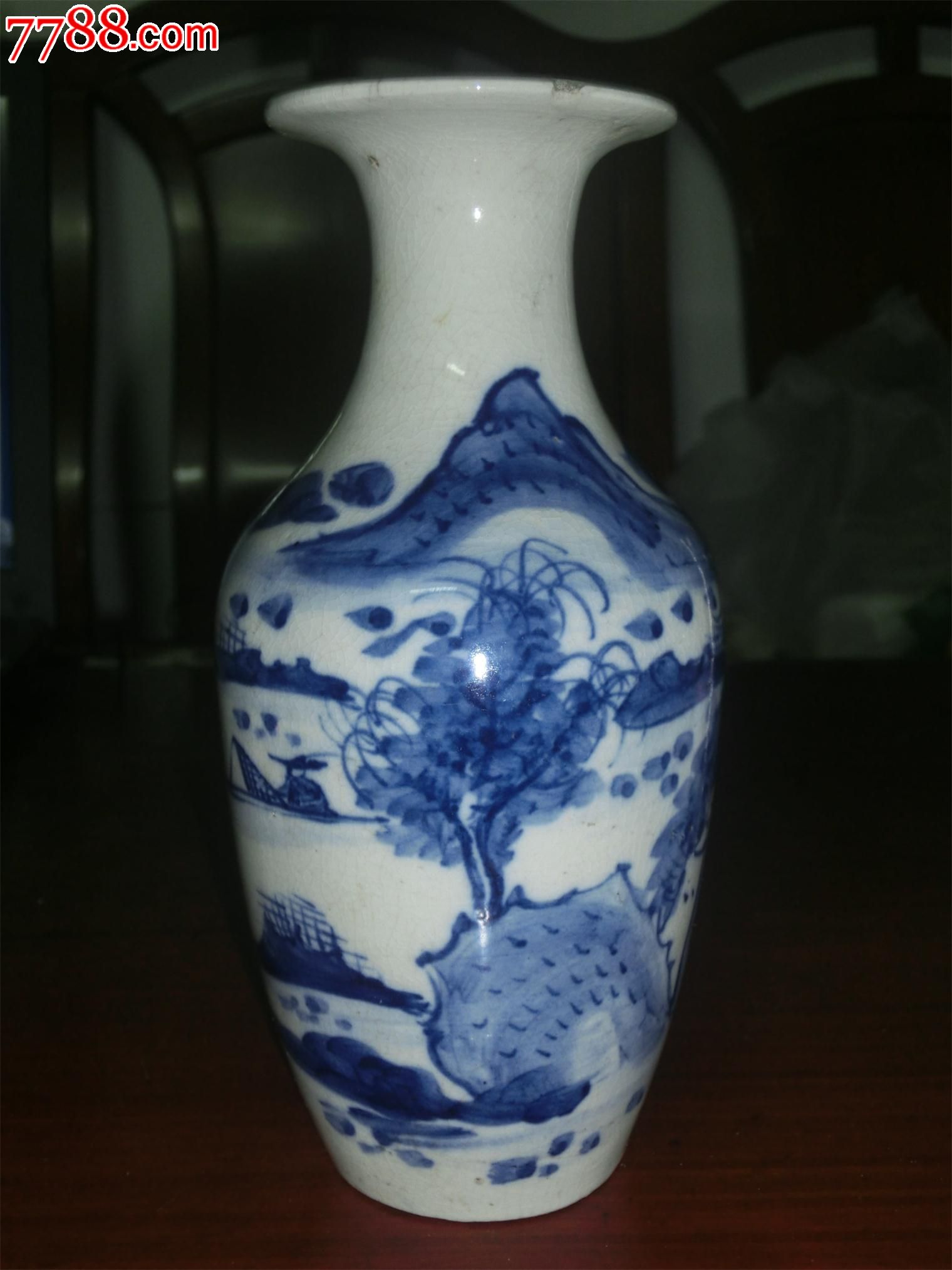 画工漂亮!民国青花山水瓶_青花瓷_第1张_7788瓷器