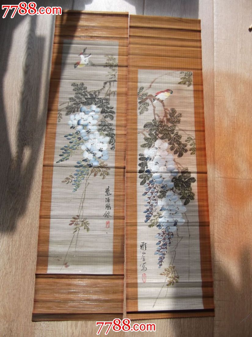 花鸟竹帘画20582厘米