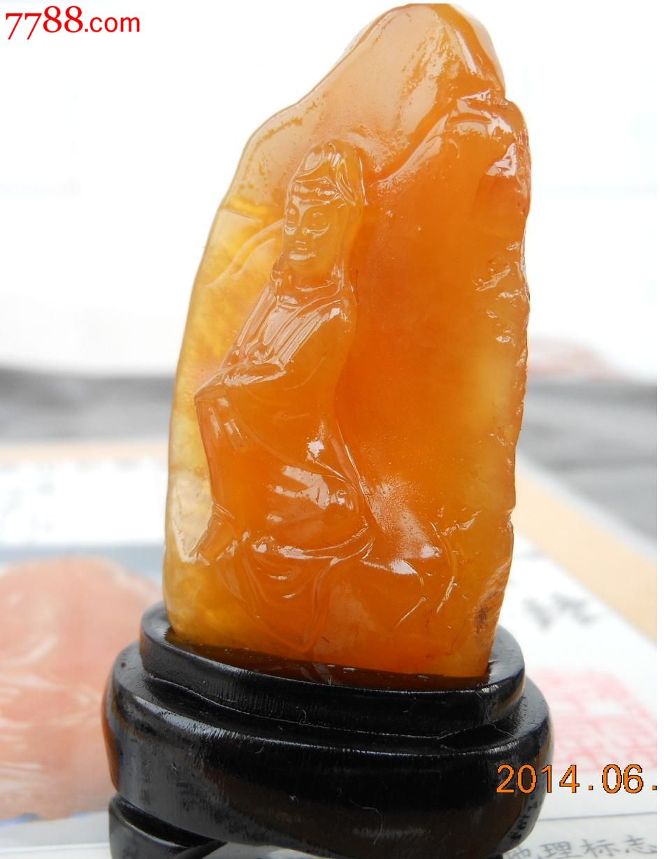 寿山田黄冻田黄石观音摆件---选材极难的旷世珍品(鉴定中心证书)