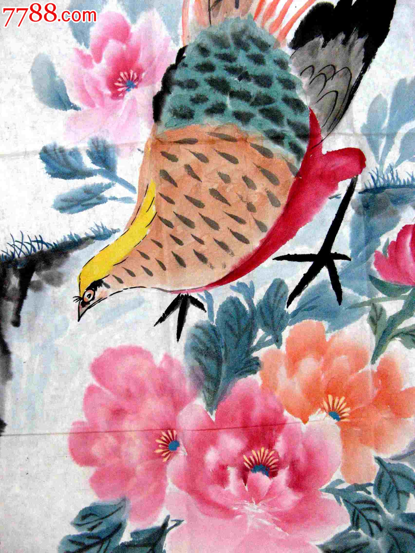 河北石家庄知名老画家三尺条幅牡丹锦鸡画《锦绣中华》