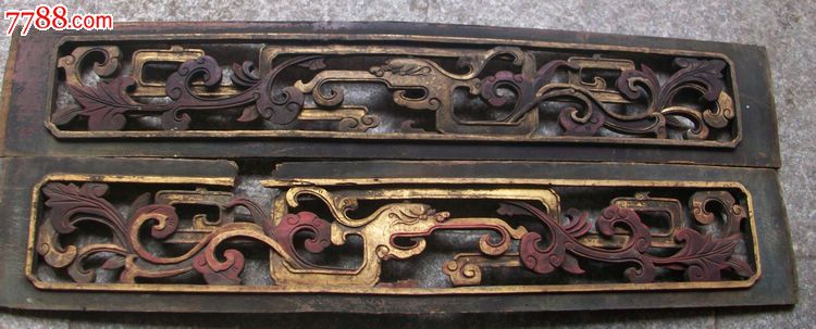 金光闪闪明代木雕草龙花板一对