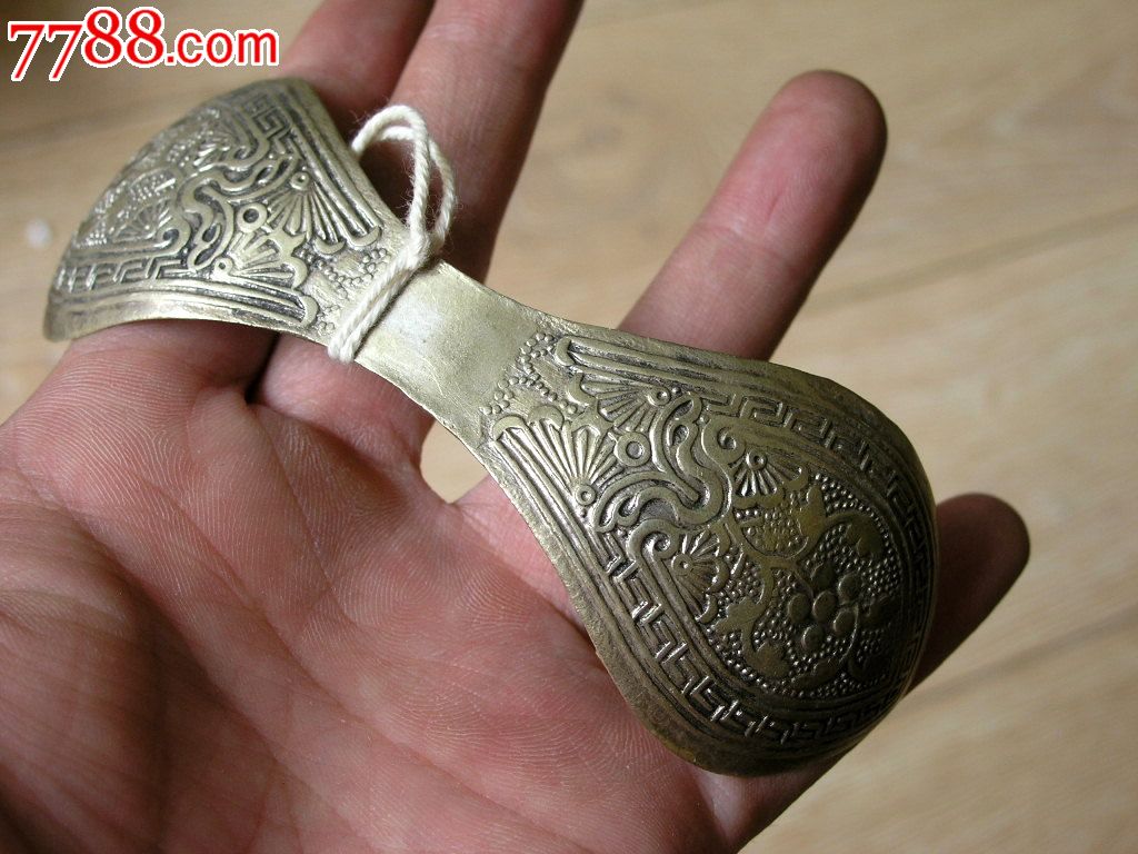 配饰收藏140804边疆早期錾花宽边纹银款铜发簪发箍