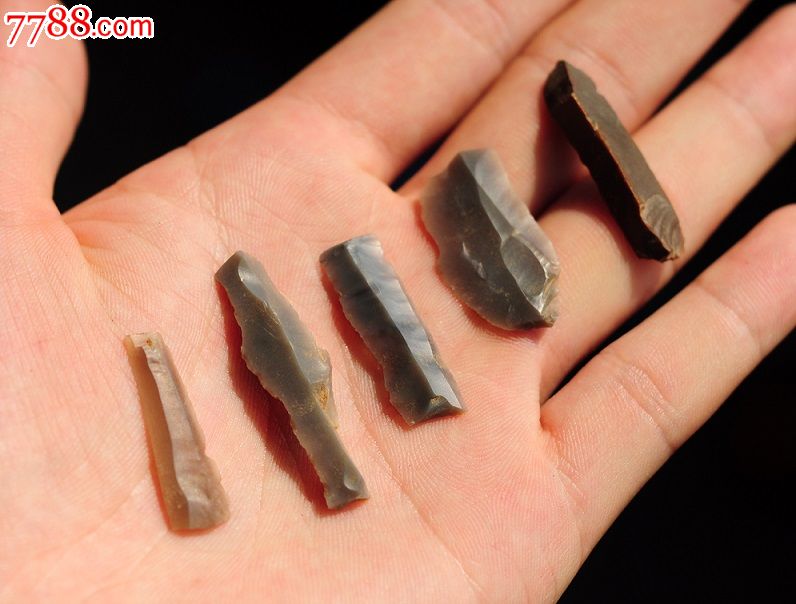 河北唐山市采集新石器时代玛瑙玉石刮削器细石器精品超长石叶5件