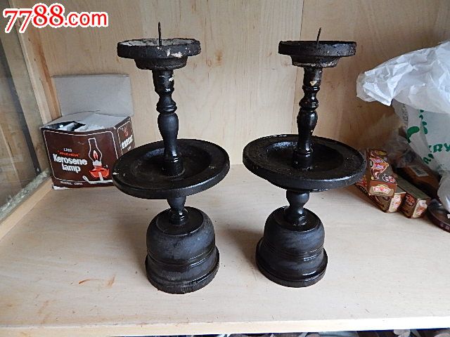 木头老蜡台一对