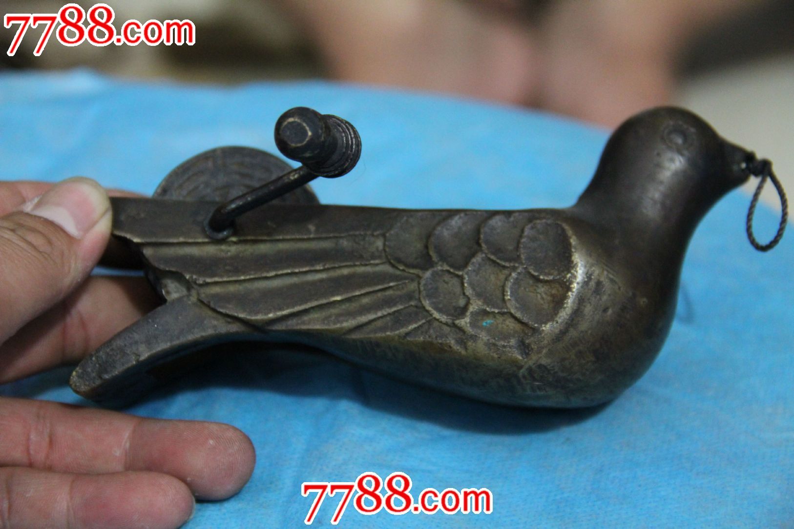 少见的清代纯铜··小鸟···木工墨斗拉线盒···超厚重