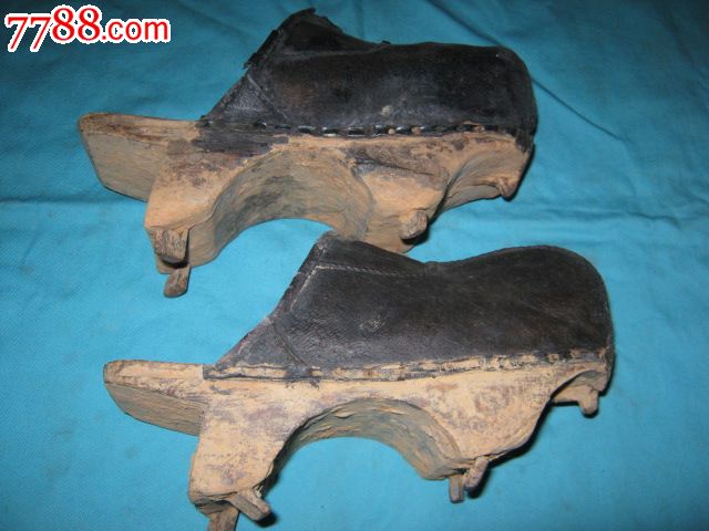 日本武士穿木屐/二战遗物品/老皮鞋_价格800.