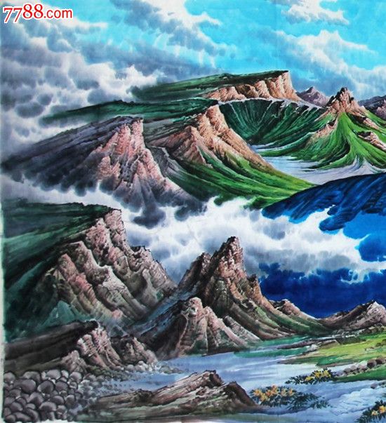 朝鲜国画长白山天池{聚宝盆}_水粉/水彩原画_祥瑞居画廊【7788收藏