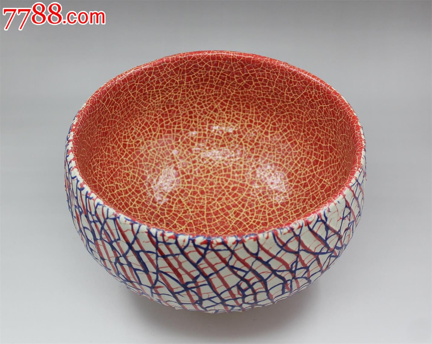 刑良坤立体开片茶道碗中号红蓝开片10