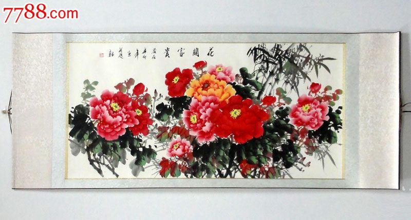 室内装饰送礼许来欣四尺花鸟牡丹横轴挂画花开富贵l4355