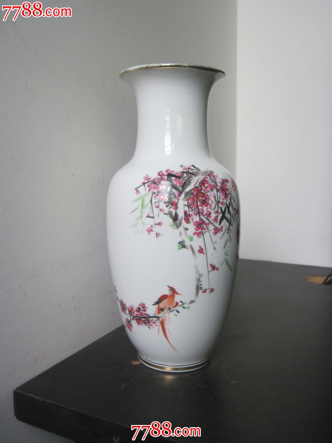 70年代1978年纯手绘潮彩花鸟花瓶收藏品包快递