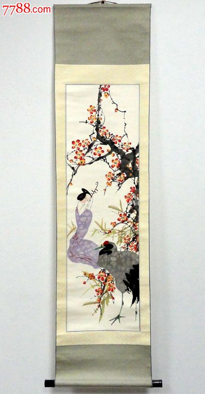 无款纯手工人物花鸟立轴挂画可按要求落款L4032_人物国画原作_由自艺术