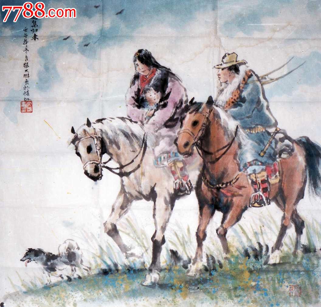 原创国画赶集归来