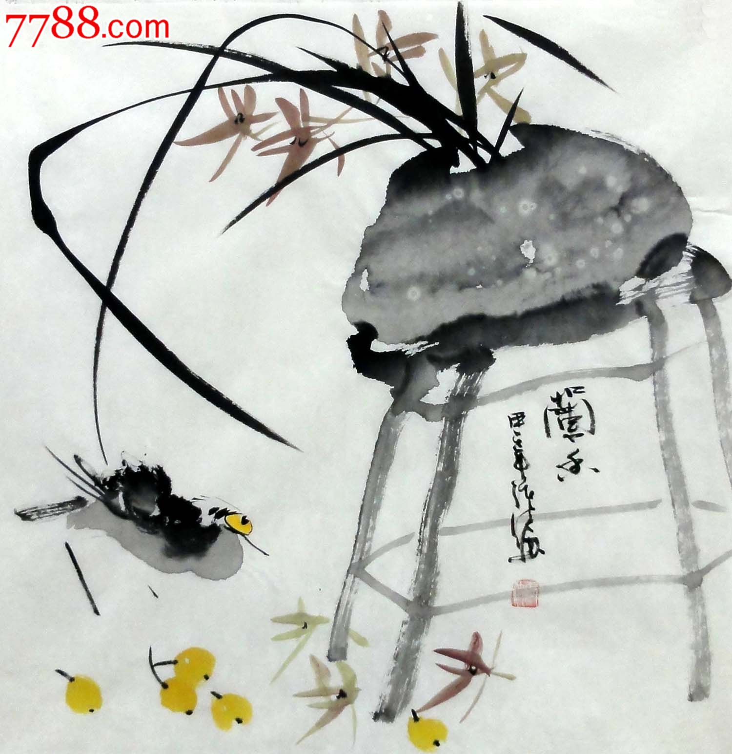 张波三尺斗方写意花鸟手绘室内餐厅装饰画作品【兰香】l-p7368