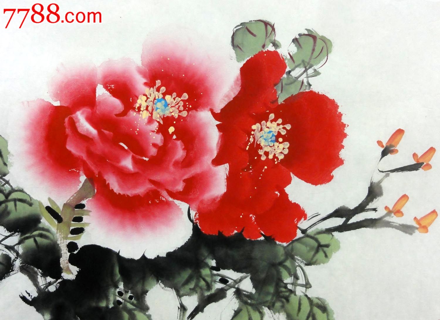 张波无款三尺斗方写意花鸟装饰送礼水墨国画作品牡丹l-p7374