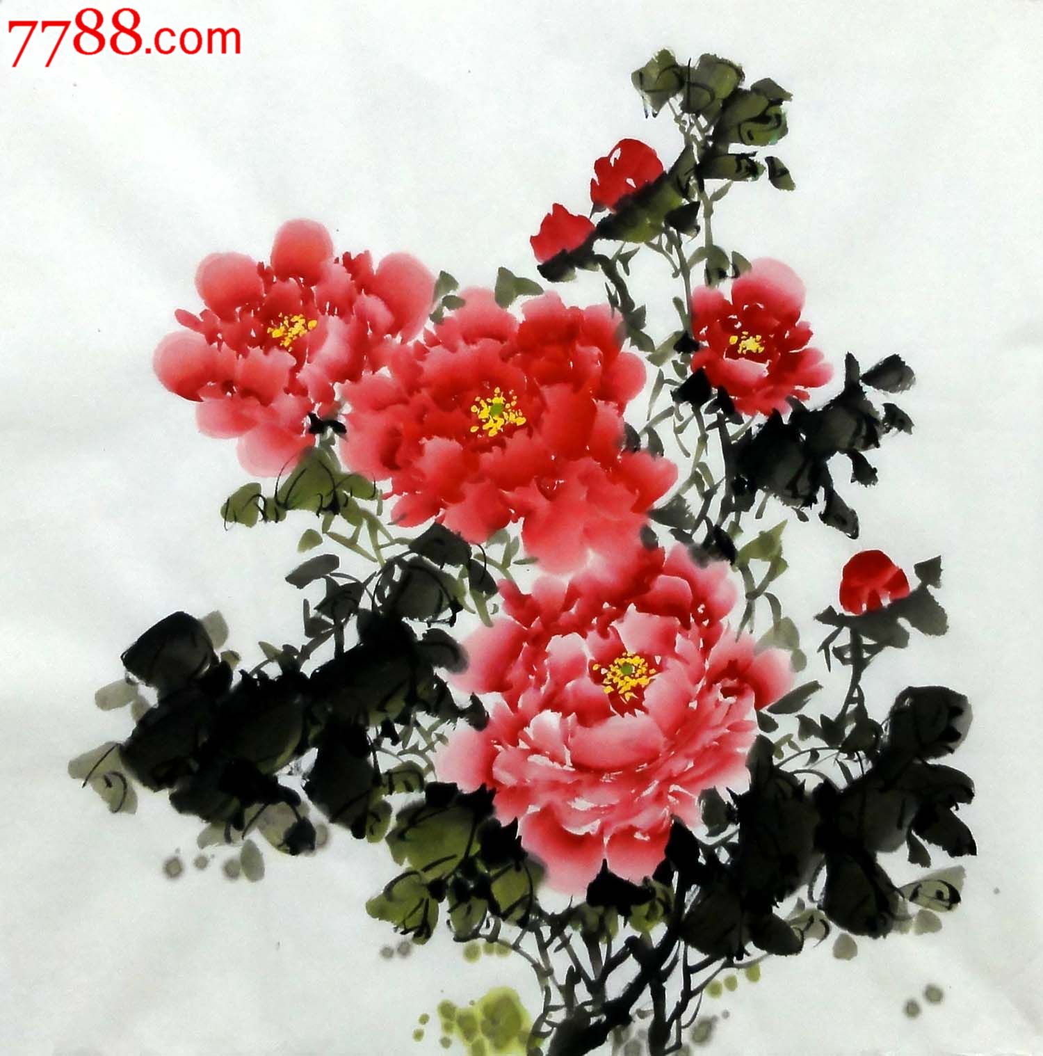 l-p7432客厅酒店餐厅挂画装饰蒋云林无款四尺斗方花鸟画牡丹_花鸟国画